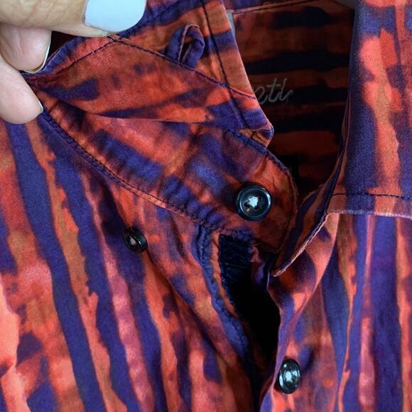 Visconti Orange Purple Tie Dye Look Designer Cotton Long-sleeve Shirt M-094 Sz S - Picture 2 of 9